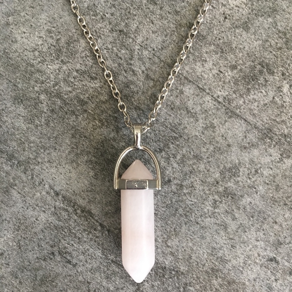 Rose Quartz Silver Toned Healing Point Necklace. - Picture 2 of 8